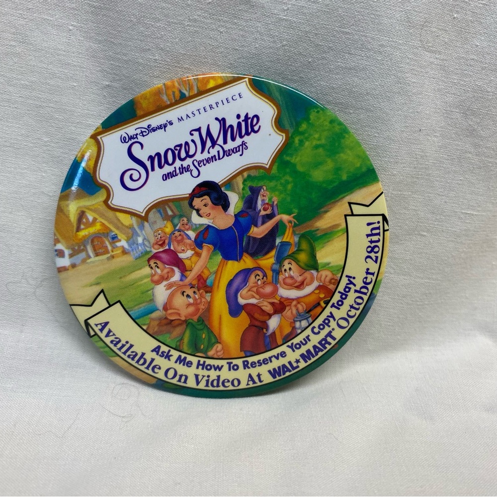 Vintage Disney Snow White Movie Promotional Round Pin Button - Wal-Mart VHS